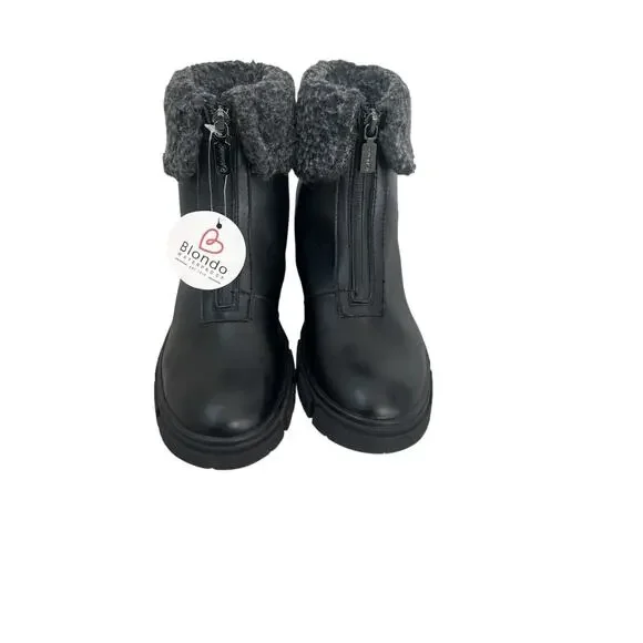 Blondo Plaka Waterproof Boot Size 6 Black Leather Lug Sole Fleece, NWOT - Picture 2 of 7
